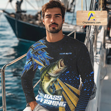 Load image into Gallery viewer, Blue Camo Largemouth Bass fishing Custom sun protection Bass fishing jerseys, custom fishing apparel NQS9931
