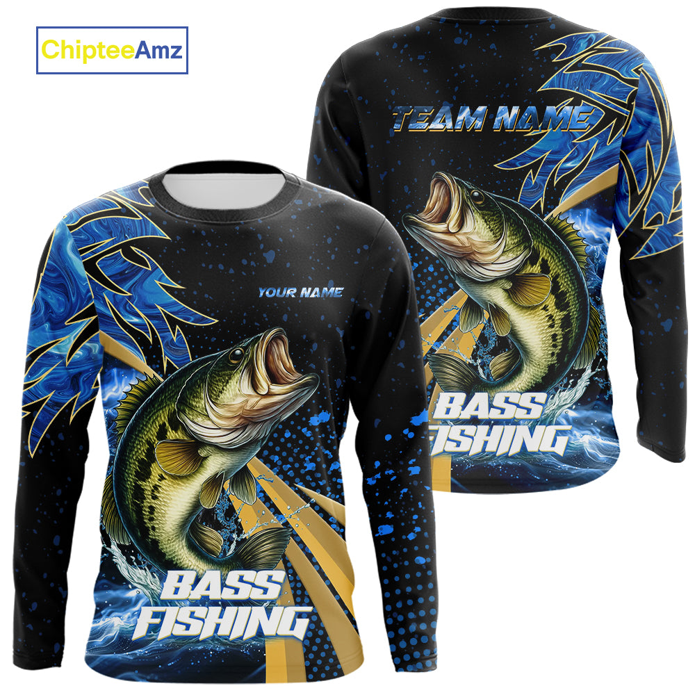 Blue Camo Largemouth Bass fishing Custom sun protection Bass fishing jerseys, custom fishing apparel NQS9931