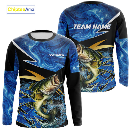 Largemouth Bass fishing Blue Camo Custom sun protection Bass fishing jerseys, Bass fishing apparel NQS9932