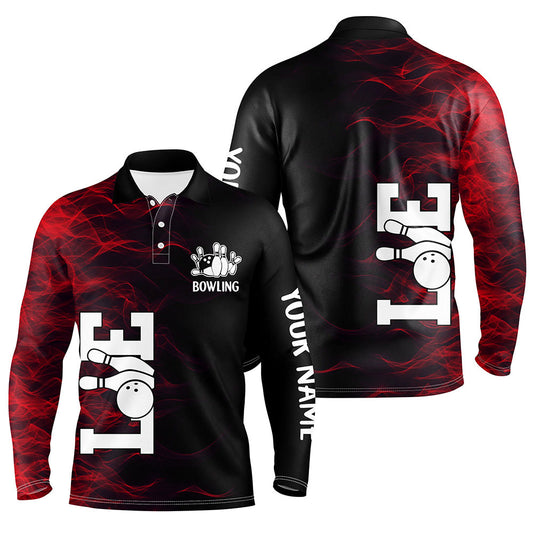 Red Flame Bowling Custom Men Bowling Polo, Quarter zip Shirts Bowling Team Jerseys Tournament NQS8411