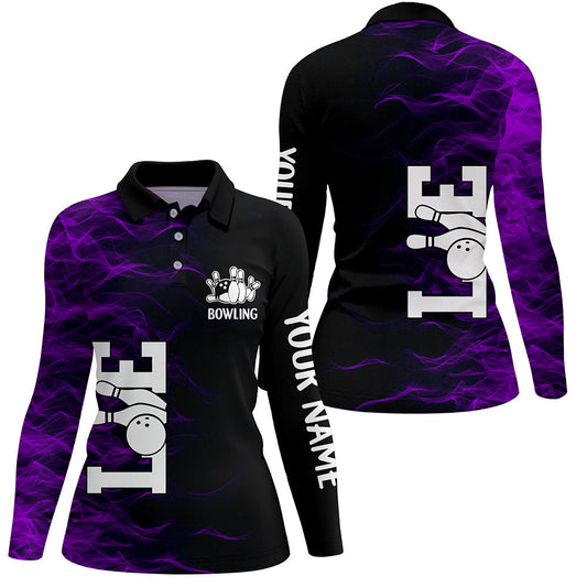 Purple Flame Bowling Custom Women Bowling Polo, Quarter zip Shirts Bowling Team Jerseys Tournament NQS8410
