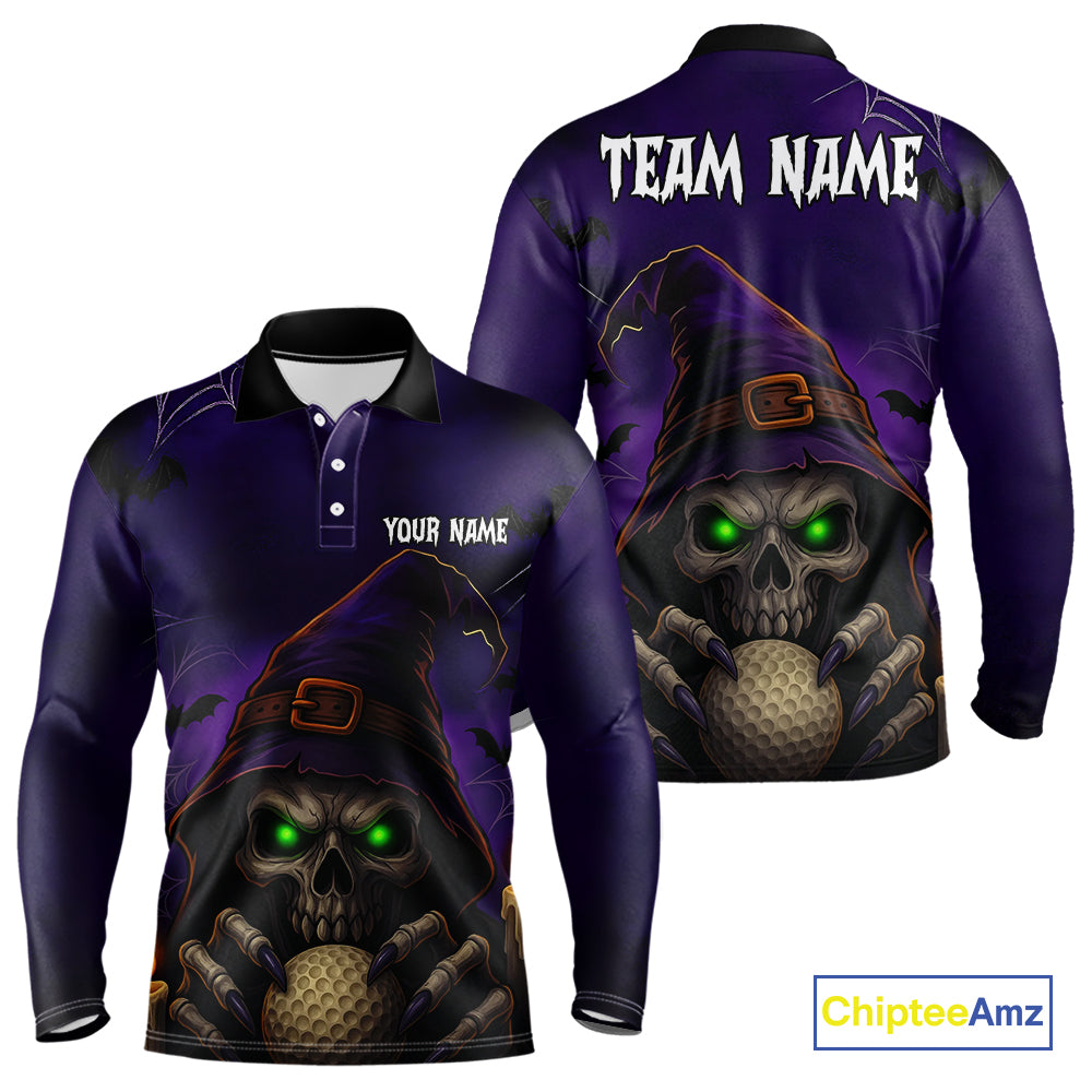 Funny Purple Skull Halloween Men golf polo shirts Custom Halloween team mens golf wear NQS10804
