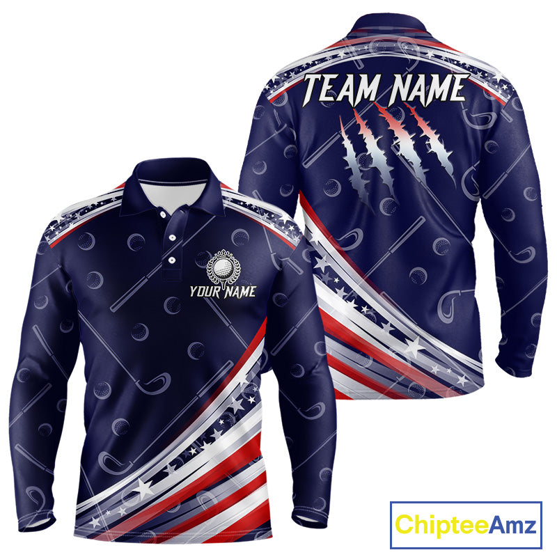 American Flag Camo Golf Polo Shirts For Men Custom patriotic mens golf shirts, golfer gifts | Navy NQS11181