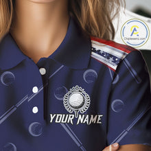 Load image into Gallery viewer, American Flag Camo Golf Polo Shirts For Women Custom patriotic ladies golf shirt, golfer gifts | Navy NQS11181