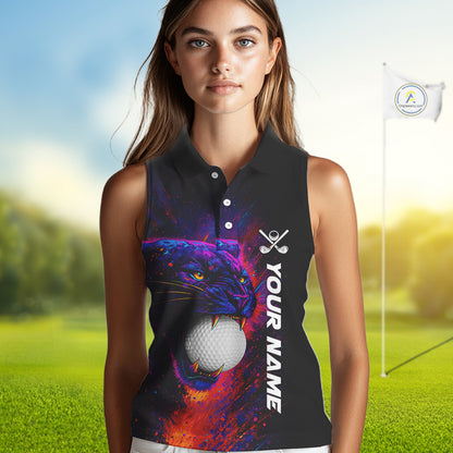 Colorful Panther Sleeveless Golf Polo Shirts Custom ladies Golf attire, Personalized team golf gifts NQS11187