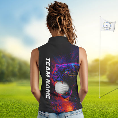 Colorful Panther Sleeveless Golf Polo Shirts Custom ladies Golf attire, Personalized team golf gifts NQS11187