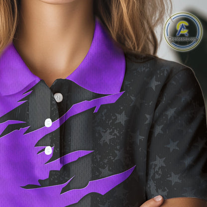 Personalized Women golf polo shirt custom purple golf ball black American flag ladies golf apparel NQS10071