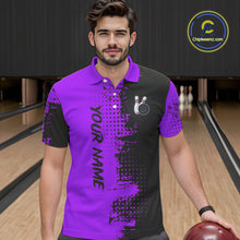Load image into Gallery viewer, Black and Purple Bowling Polo, Quarter Zip shirts for Men Custom Bowling Team Jerseys NQS10221
