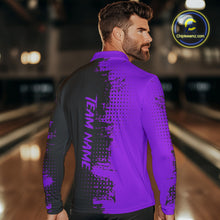 Load image into Gallery viewer, Black and Purple Bowling Polo, Quarter Zip shirts for Men Custom Bowling Team Jerseys NQS10221
