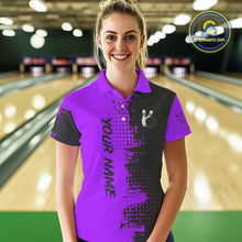 Load image into Gallery viewer, Black and Purple Bowling Polo, Quarter Zip shirts for Women Custom Bowling Team Jerseys NQS10221