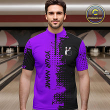 Load image into Gallery viewer, Black and Purple Bowling Polo, Quarter Zip shirts for Men Custom Bowling Team Jerseys NQS10221