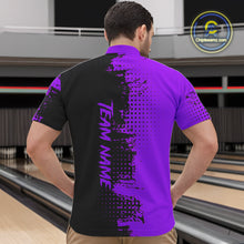 Load image into Gallery viewer, Black and Purple Bowling Polo, Quarter Zip shirts for Men Custom Bowling Team Jerseys NQS10221