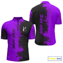Load image into Gallery viewer, Black and Purple Bowling Polo, Quarter Zip shirts for Men Custom Bowling Team Jerseys NQS10221