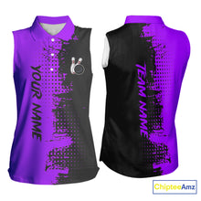 Load image into Gallery viewer, Black and Purple Bowling sleeveless polo shirt for Women Custom Bowling Team Jerseys NQS10221