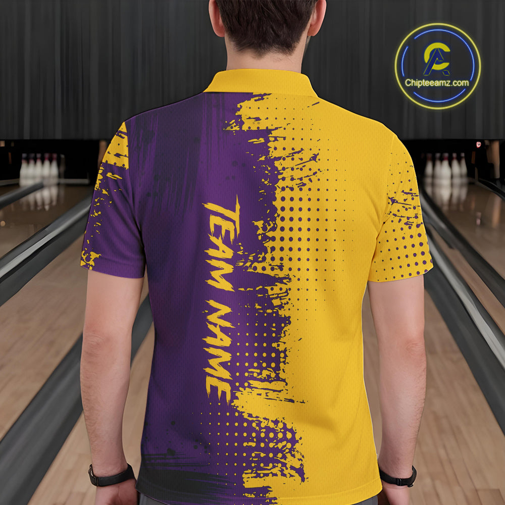 Yellow and Purple Bowling Polo, Quarter Zip shirts for Men Custom Bowling Team Jerseys NQS10222