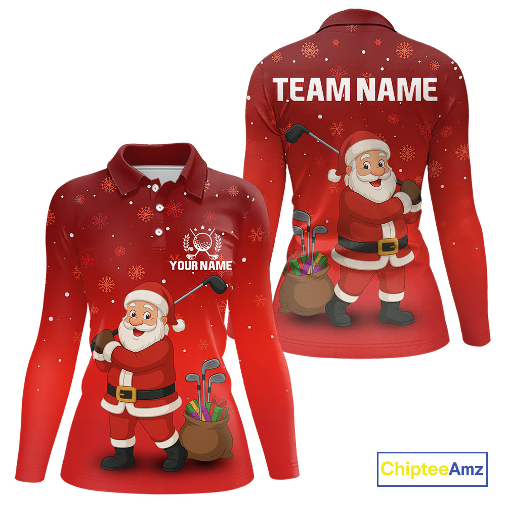Funny Santa Golf Red Christmas snowflake pattern Women's Golf Polo shirts Custom Xmas Golf Outfits NQS10993