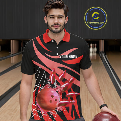 Red flame bowling 1/4 zip, mens polo bowling shirts Custom Team bowling shirts for men NQS11393
