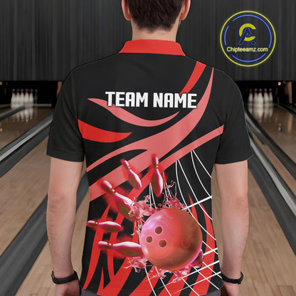 Red flame bowling 1/4 zip, mens polo bowling shirts Custom Team bowling shirts for men NQS11393