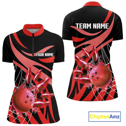 Red flame short-sleeve, long-sleeve bowling shirts for women Custom Team bowling outfit women NQS11393