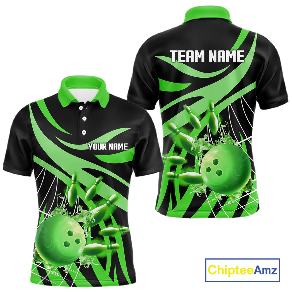 Green flame bowling 1/4 zip, mens polo bowling shirts Custom Team bowling shirts for men NQS11394