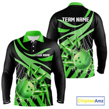 Load image into Gallery viewer, Green flame bowling 1/4 zip, mens polo bowling shirts Custom Team bowling shirts for men NQS11394