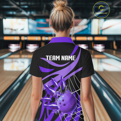 Purple flame short-sleeve, long-sleeve bowling shirts for women Custom Team bowling outfit women NQS11395
