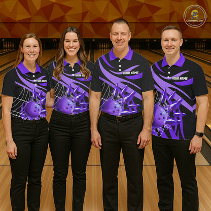 Purple flame short-sleeve, long-sleeve bowling shirts for women Custom Team bowling outfit women NQS11395