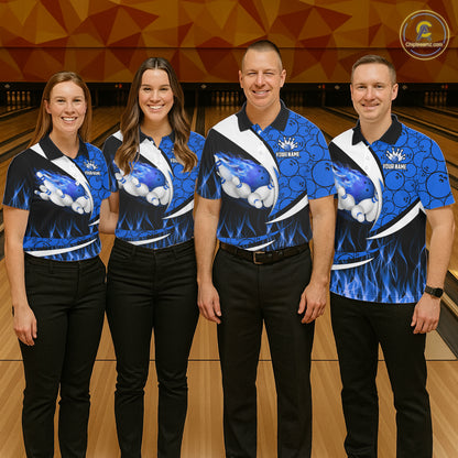 Blue Flame Bowling Camo Bowling Polo, Quarter Zip Shirts For Men Custom Bowling Team Bowler Jerseys NQS11195