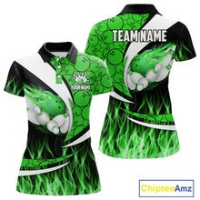 Load image into Gallery viewer, Green Flame Bowling Camo Bowling Polo, Quarter Zip Shirts For Women Custom Bowling Team Bowler Jersey NQS11196