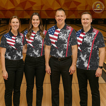 Load image into Gallery viewer, American Flag grunge Women Bowling polo shirts, 1/4 zip shirt Custom patriotic team bowling jerseys NQS11405