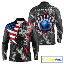 Load image into Gallery viewer, American Flag grunge Bowling polo shirts, 1/4 zip shirt for men Custom patriotic team bowling jerseys NQS11405