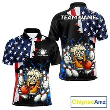 Load image into Gallery viewer, Funny Beer Bowling Shirts for Men Custom US Flag Patriotic Team Bowling Jerseys Uniforms NQS11602