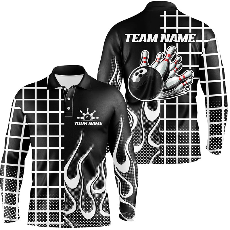 Black and white retro Bowling Polo, Quarter Zip Shirt for Men Custom Bowling Team League Jerseys NQS7588