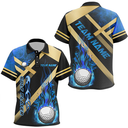 Kid golf polo shirt custom blue flame golf ball apparel for Kid, personalized golf gifts NQS7999