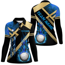Load image into Gallery viewer, Womens golf polo shirt custom blue flame golf ball golf apparel for ladies, personalized golf gifts NQS7999