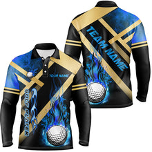 Load image into Gallery viewer, Mens golf polo shirts custom blue flame golf ball fire golf apparel for men, personalized golf gifts NQS7999