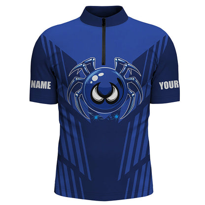 Funny Blue spider bowling ball Men Bowling Polo, Quarter zip shirts custom bowling Team jerseys NQS8206