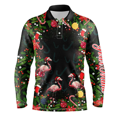 Flamingo Christmas tropical pattern Mens golf polo shirt custom christmas golf outfits for men NQS8649