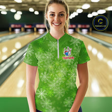 Load image into Gallery viewer, Personalized Funny Green Snowflake Christmas Bowling Team Shirts For Women, Christmas Bowling Gifts NQS10831