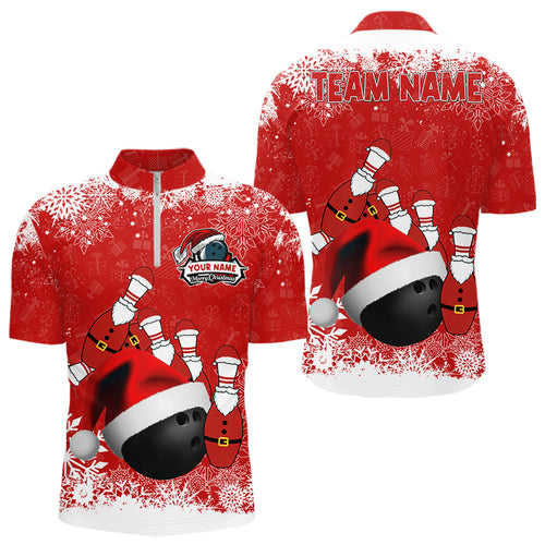 Men's bowling Quarter Zip shirts Custom Christmas snowflake bowling ball Bowling Team league Jersey NQS6806