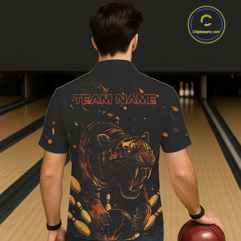 Personalized Black and Orange Tiger Bowling Team Hawaiian Shirt, Tiger Bowling Jersey NQS11203