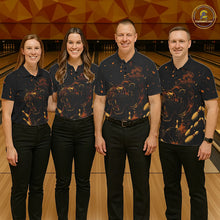 Load image into Gallery viewer, Personalized Black and Orange Tiger Bowling Team Polo, 1/4 Zip Shirts For Men, Tiger Bowling Jerseys NQS11203