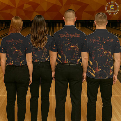 Personalized Black and Orange Tiger Bowling Team Polo, 1/4 Zip Shirts For Men, Tiger Bowling Jerseys NQS11203