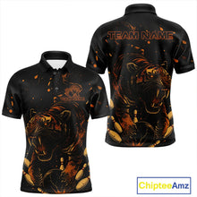 Load image into Gallery viewer, Personalized Black and Orange Tiger Bowling Team Polo, 1/4 Zip Shirts For Men, Tiger Bowling Jerseys NQS11203