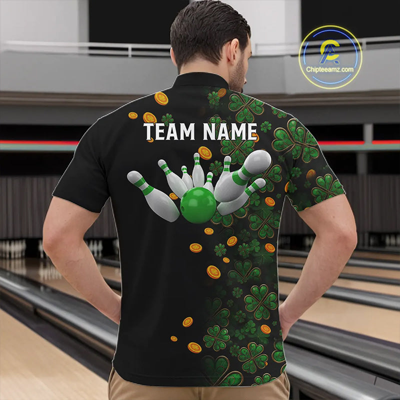 Personalized Green Clover St Patrick's Day pattern Bowling Shirts For Men, Team Bowling Jerseys NQS11206