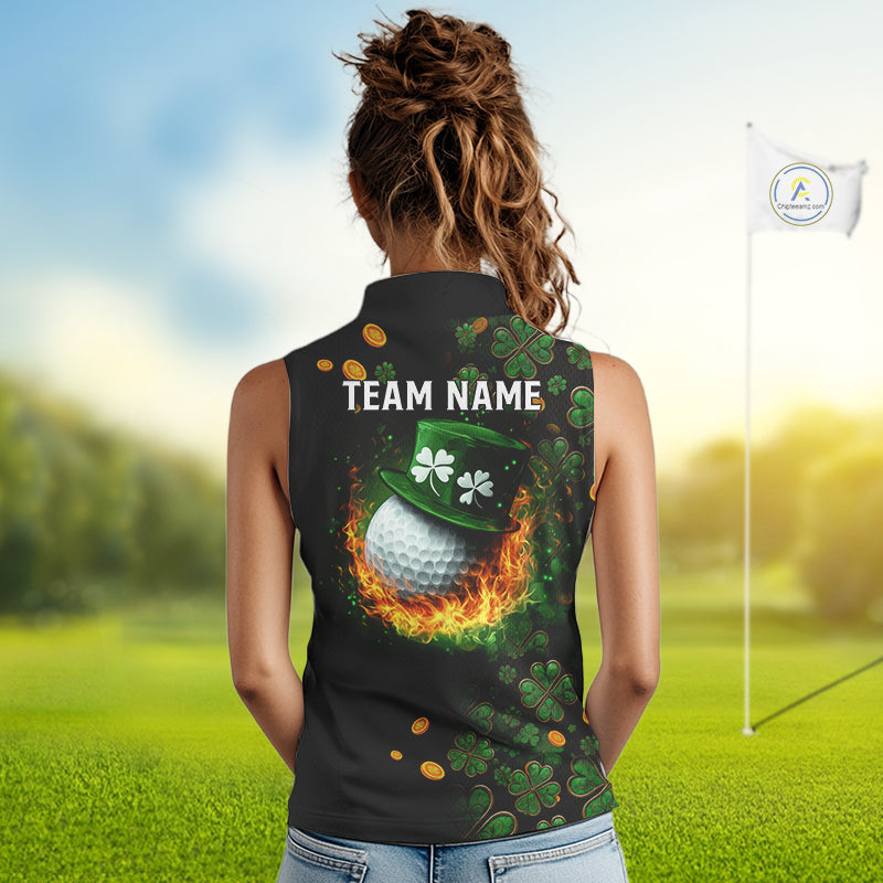 Personalized Green Clover St Patrick's Day pattern Sleeveless Golf Polo Shirts, Best ladies golf wear NQS11207