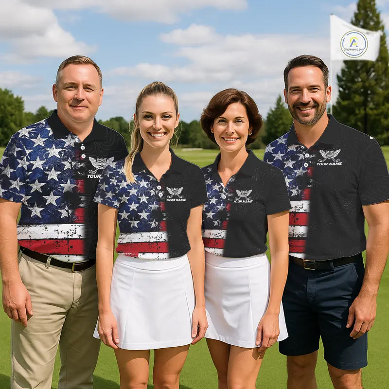 American Flag Eagle matching men and womens golf shirts  Custom patriotic couples golf apparel NQS11407