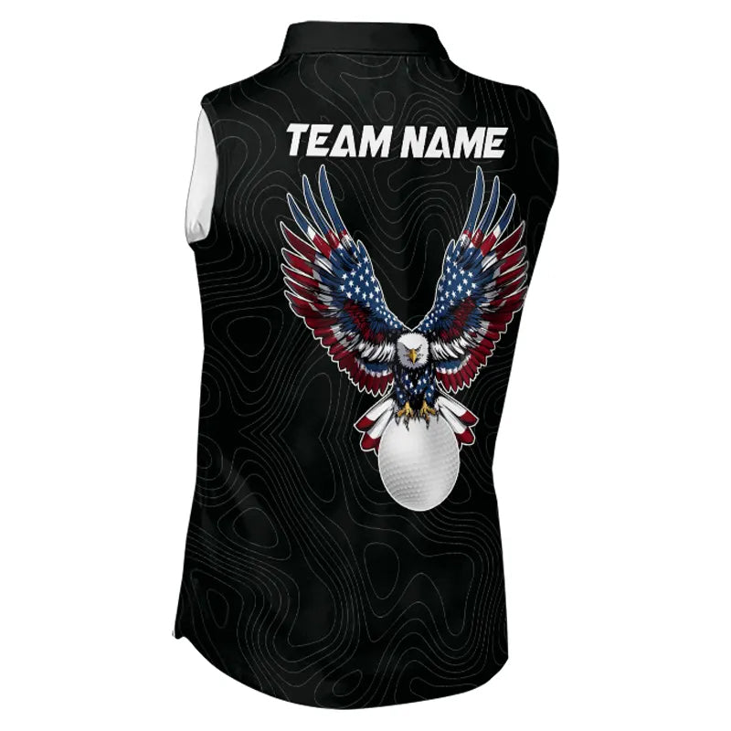 American Flag Eagle ladies sleeveless golf tops Custom patriotic golf shirts for ladies golf apparel NQS11407