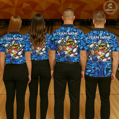 Funny Duck Bowling Polo, 1/4 Zip Shirts for Women Custom Blue graffiti pattern Team Bowling Jerseys NQS11603