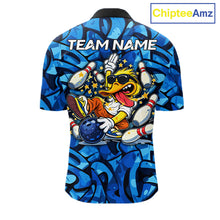 Load image into Gallery viewer, Funny Duck Bowling Polo, 1/4 Zip Shirts for Men Custom Blue graffiti pattern Team Bowling Jerseys NQS11603